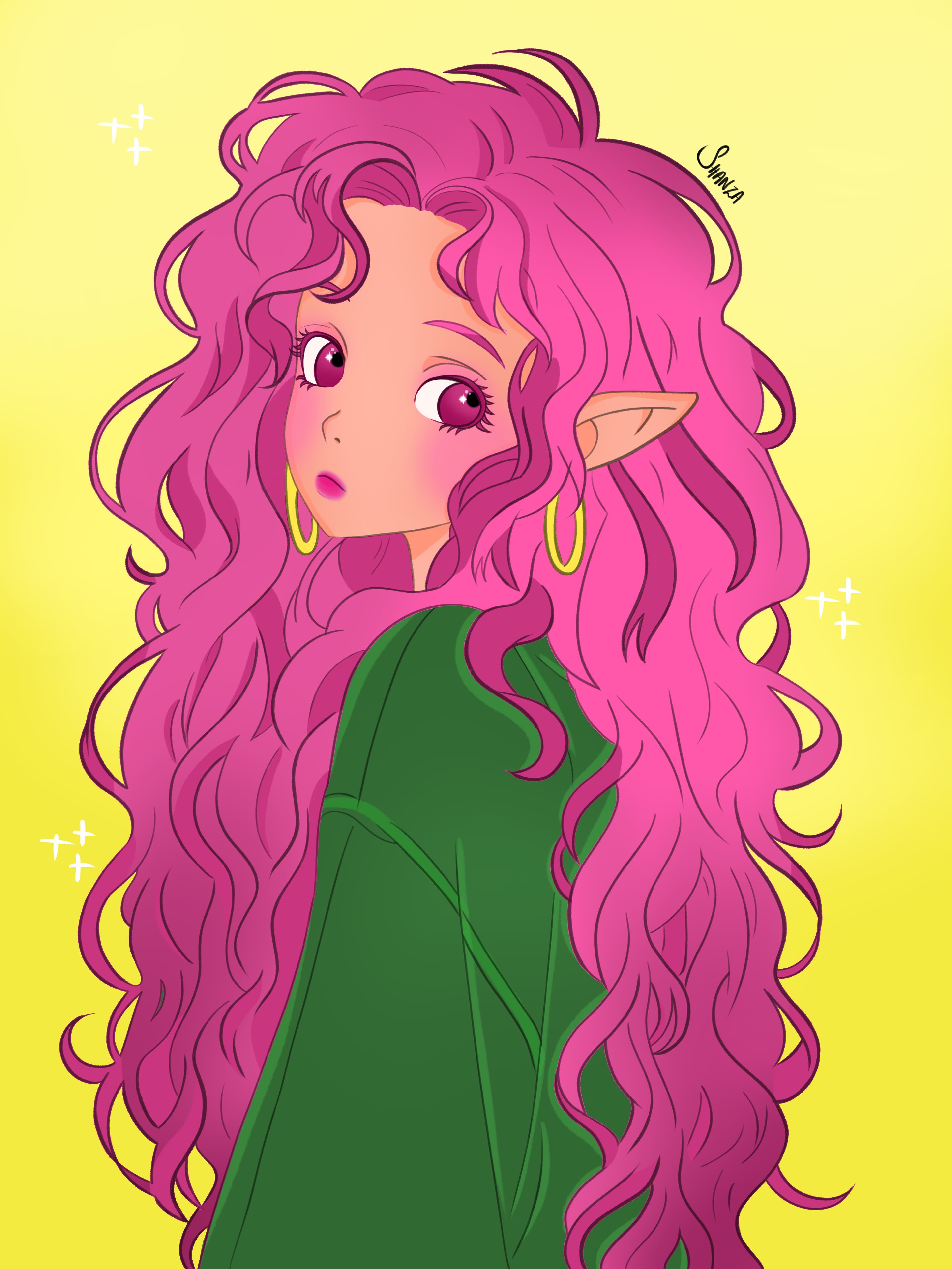 Elf Portrait: Pink-Haired Enchantress